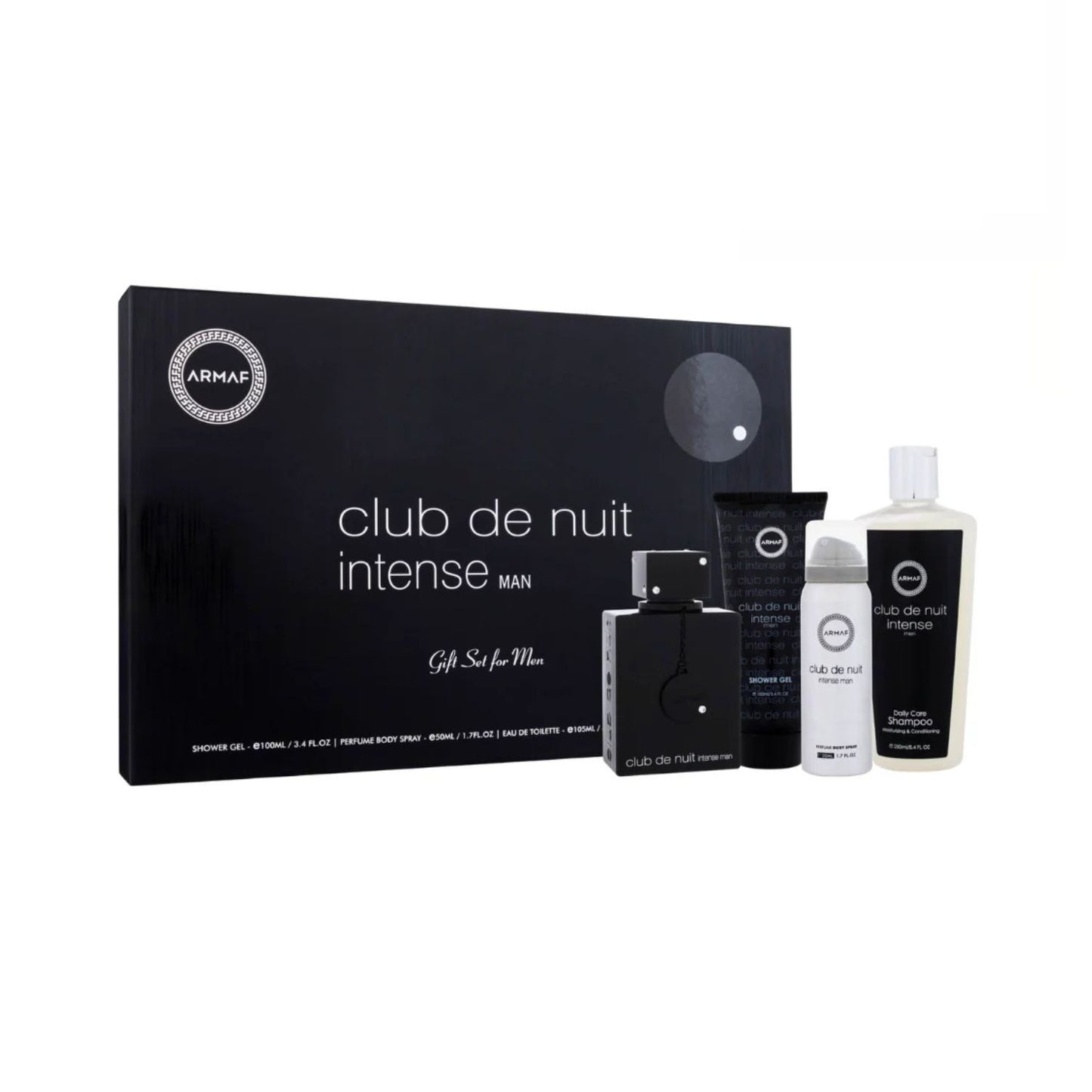 Armaf Club De Nuit Intense (4 Pc) 3.6oz EDP - 3.4oz Shower Gel - 8.4 Shampoo - 1.7 Body Lotion - For Men GIFT SET