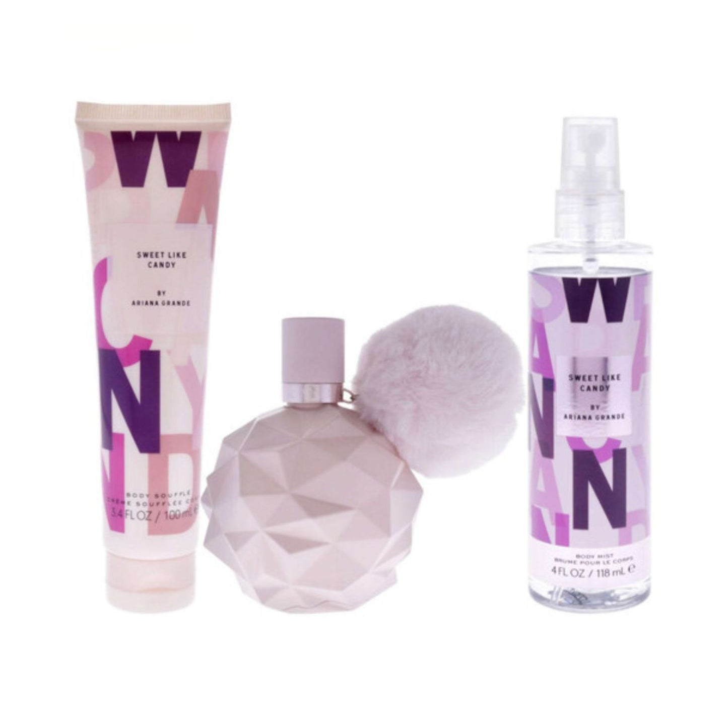 Ariana Grande Sweet Like Candy (3 Pc) 3.4oz EDP - 3.4oz Souffle - 4.0oz For Women GIFT SET