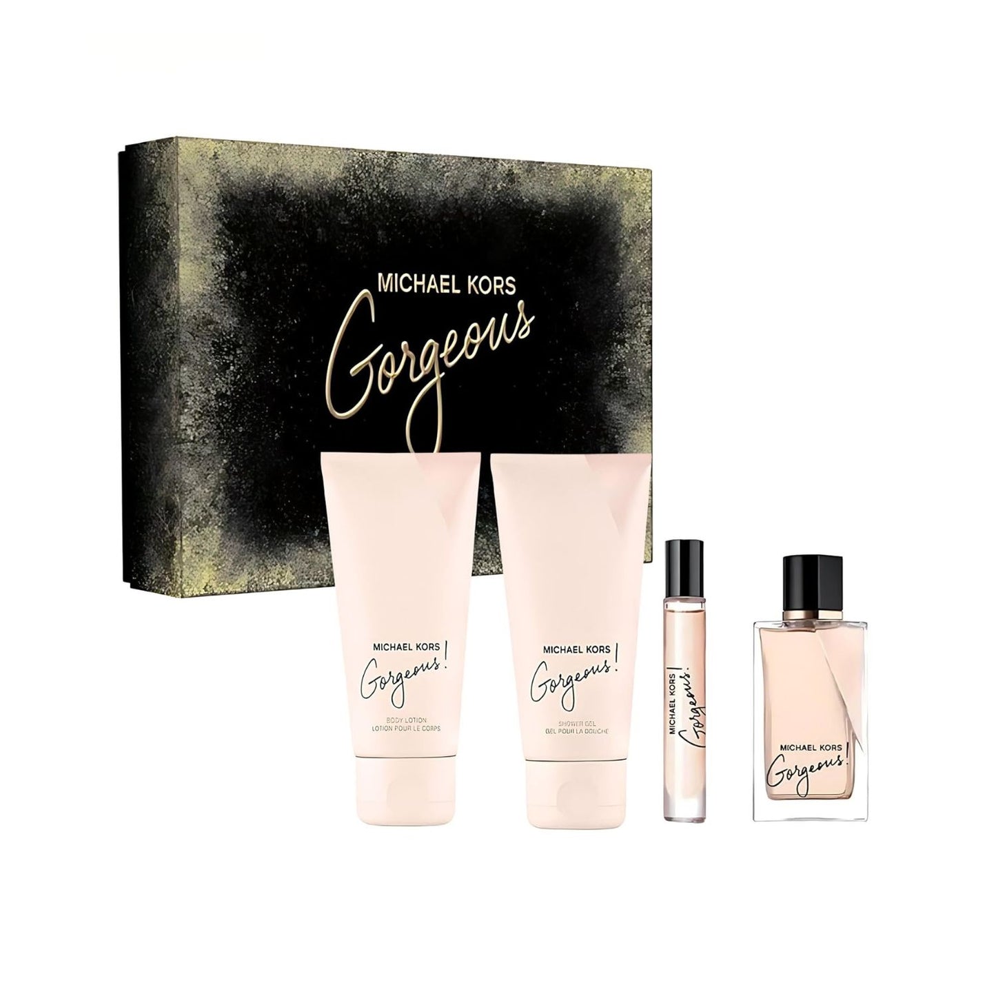 Michael Kors Gorgeous (4pc) 3.4oz EDP - 3.4oz Body Lotion - 3.4oz Shower Gel- Mini 0.33oz EDP - For Women GIFT SET
