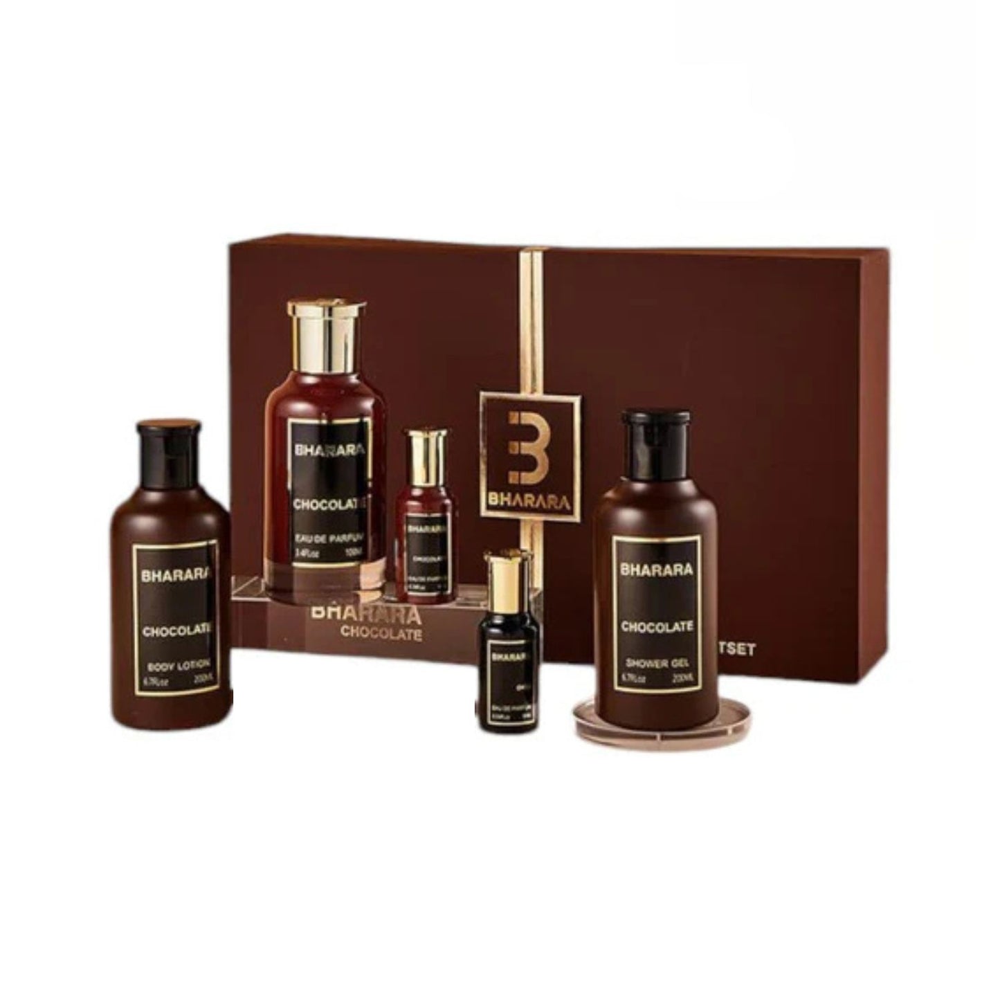 Bharara Chocolate (5 Pc) 3.4oz EDP - 6.7oz Body Lotion - 6.7oz Shower Gel - 0.34oz EDP X 2 - Unisex GIFT SET