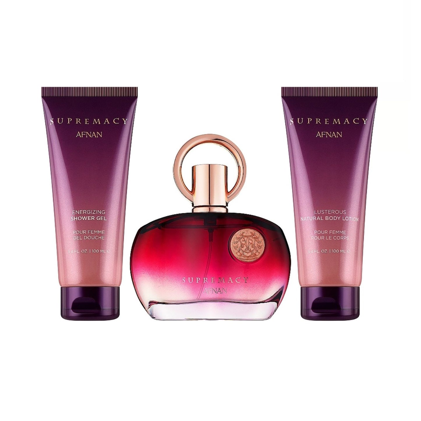 Afnan Supremacy Purple (3 Pc) 3.4oz EDP - 3.4oz Bl - 3.4oz Shower Gel - For Women GIFT SET