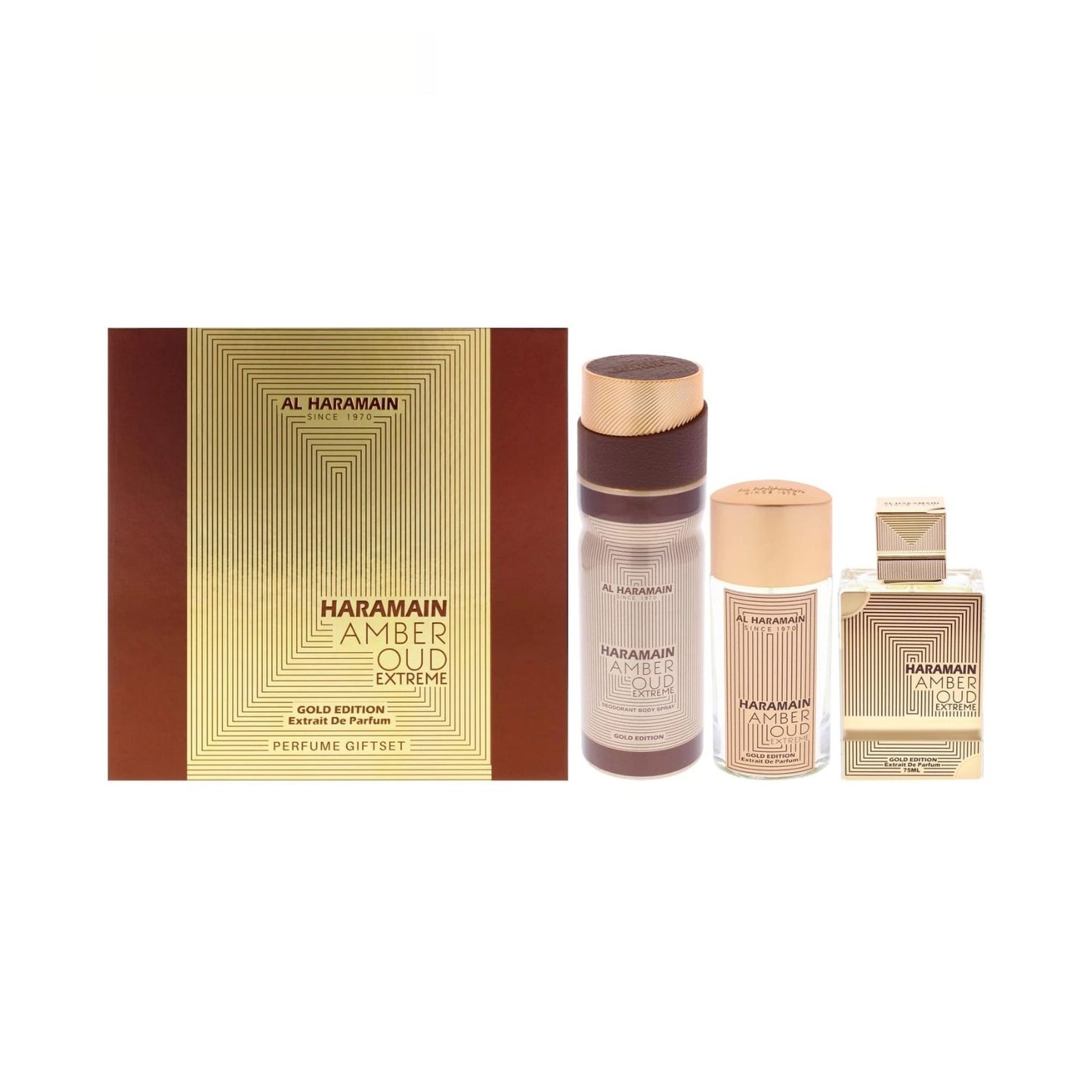 Al Haramain Amber Oud Gold Extreme (3 Pc) 2.5oz - 1.0oz Extrait De Parfum - 6.6oz Unisex GIFT SET