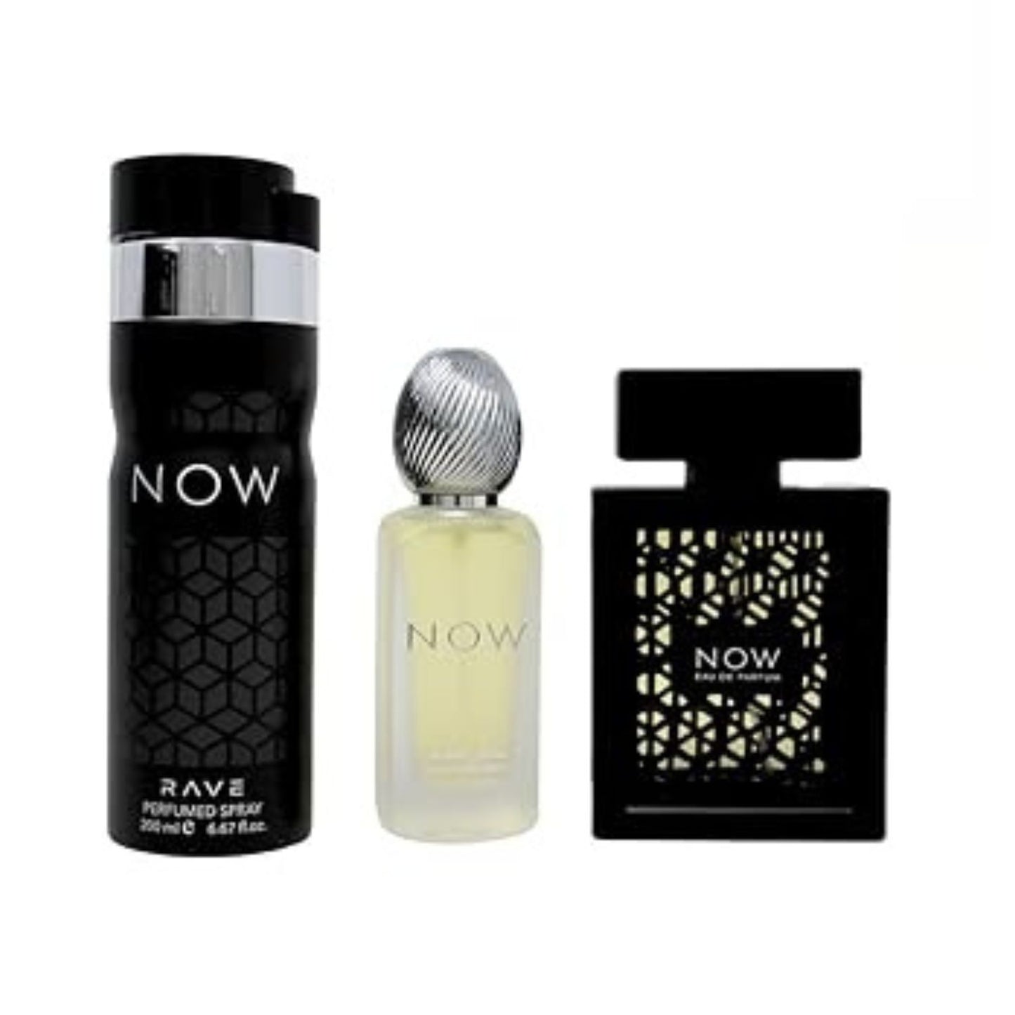 Lattafa Rave Now (3 Pc) 3.4oz EDP - 6.7oz - 1.7oz Hairmist - For Men GIFT SET