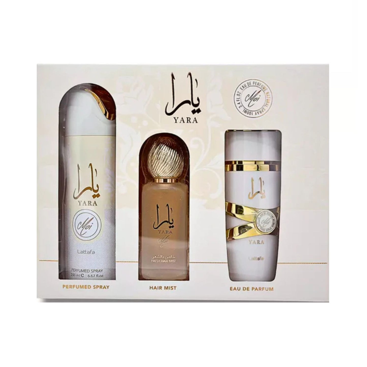 Lattafa Yara Moi (3 Pc) 3.4oz EDP - 6.8oz - 1.7oz Hairmist - GIFT SET