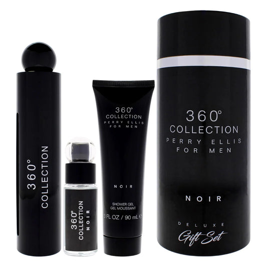 Perry Ellis 360 Collection Noir 3.4oz EDT - 3.0oz Shower Gel - 0.25oz Mini - For Men GIFT SET