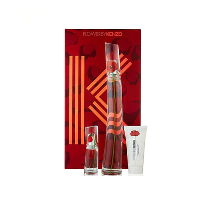Kenzo Flower 3.3oz EDP 3PC Gift Set For Women (Hard Box)