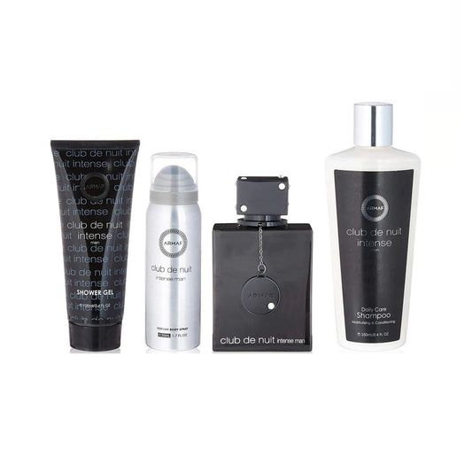 Armaf Club De Nuit Intense (4 Pc) 3.6oz EDP - 3.4oz Shower Gel - 8.4 Shampoo - 1.7 Body Lotion - For Men GIFT SET
