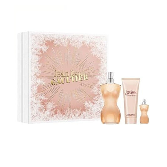 Jean Paul Gaultier Classique (3 Pc) 3.4oz EDT - 2.5oz Body Lotion - 0.20oz EDT Mini - For Women GIFT SET