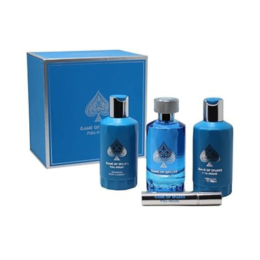 Jo Milano Game Of Spades Full-house (4 Pc) 3.4oz PARFUM - 6.8oz Aromatic - 6.8oz Cream - 0.27oz Refillable Atomizer - Unisex GIFT SET