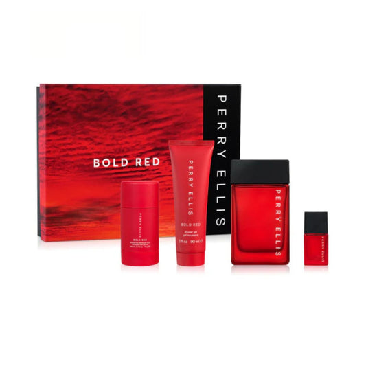 Perry Ellis Bold Red EDT 4pc Gift Set For Men (Hard Box)