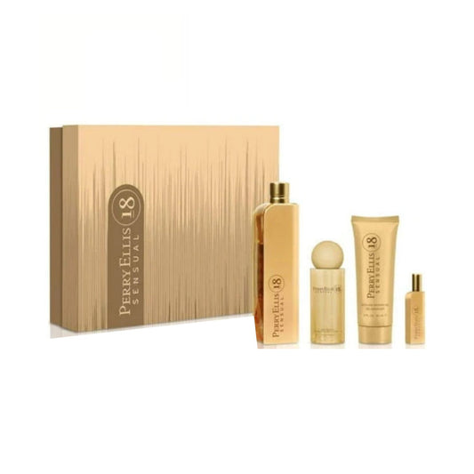Perry Ellis 18 Sensual (4 Pc) 3.4oz EDP - 4.0oz Body Mist - Shower Gel - 3.0oz Body Lotion - 3.0oz - For Women GIFT SET