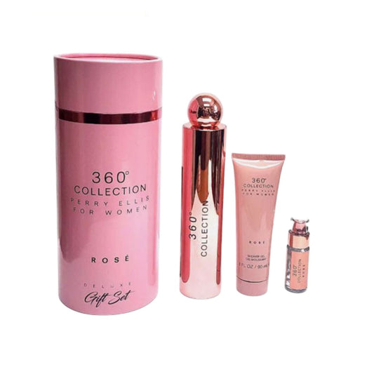 Perry Ellis 360 Collection Rose For (3 Pc) 3.4oz EDP - 3.0oz Shower Gel - 0.25oz EDP - For Women GIFT SET