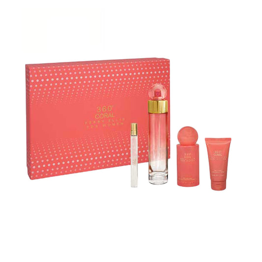 Perry Ellis 360 Coral Woman (4 Pc) 4.0oz EDP - 4.0oz Body Mist - 3.0oz Shower Gel - Mini - GIFT SET