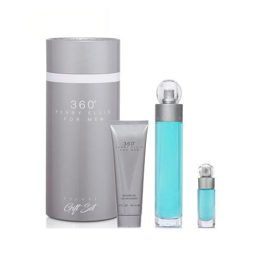 Perry Ellis 360 Collection For (3 Pc) 3.4oz EDT - 3.0oz Shower Gel - 0.25oz EDT - For Men GIFT SET
