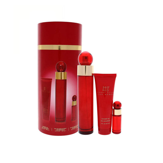 Perry Ellis 360 Red (3 Pc) 3.4oz EDP - 3.0oz Shower Gel - 0.25oz EDP - For Women GIFT SET