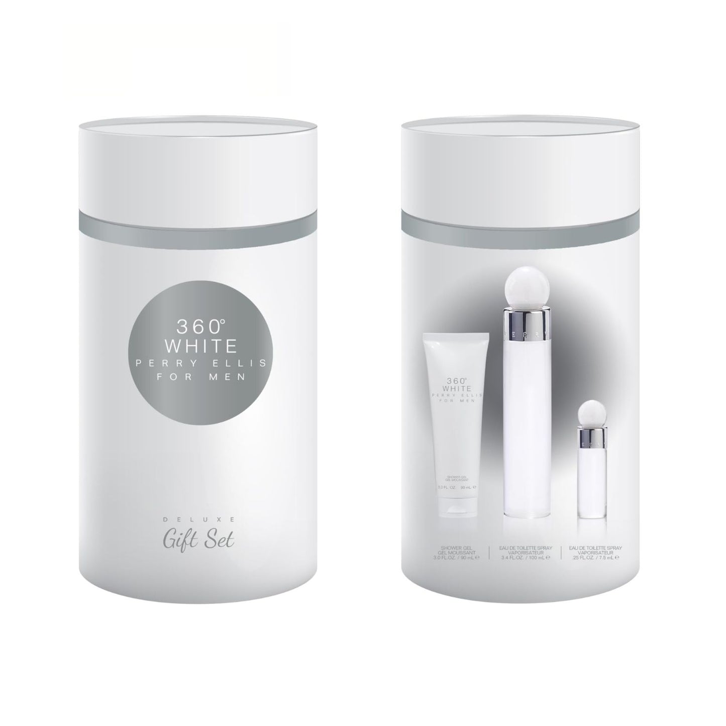Perry Ellis 360 White (3 Pc) 3.4oz EDT - 3.0oz Shower Gel - Mini - Canister - For Men GIFT SET