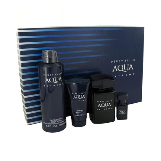 Perry Ellis Aqua Extreme (4pc) 3.4oz EDT - 6.8oz DEO - 1.7oz Shower Gel + Mini - GIFT SET