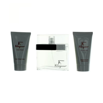 Salvatore Ferragamo F (3pc) 3.4oz EDT - 2.5oz Shower Gel - 2.5oz After Shave - For Men GIFT SET