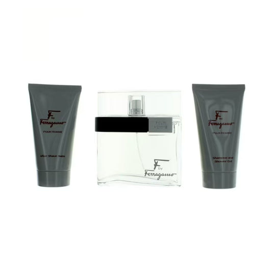 Salvatore Ferragamo F (3pc) 3.4oz EDT - 2.5oz Shower Gel - 2.5oz After Shave - For Men GIFT SET