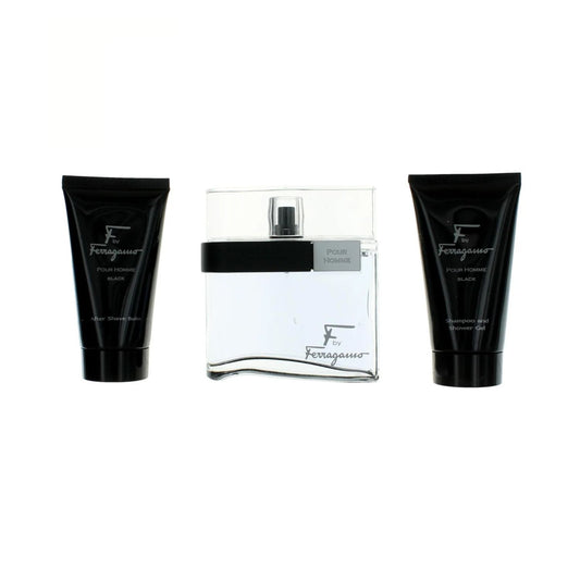 Salvatore Ferragamo-f-black (3pc) 3.4oz EDT - 2.5oz Shower Gel - 2.5oz After Shave - For Men GIFT SET
