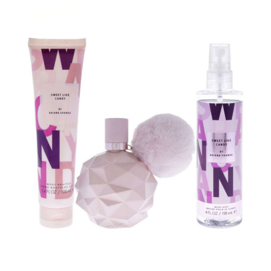 Ariana Grande Sweet Like Candy (3 Pc) 3.4oz EDP - 3.4oz Souffle - 4.0oz For Women GIFT SET
