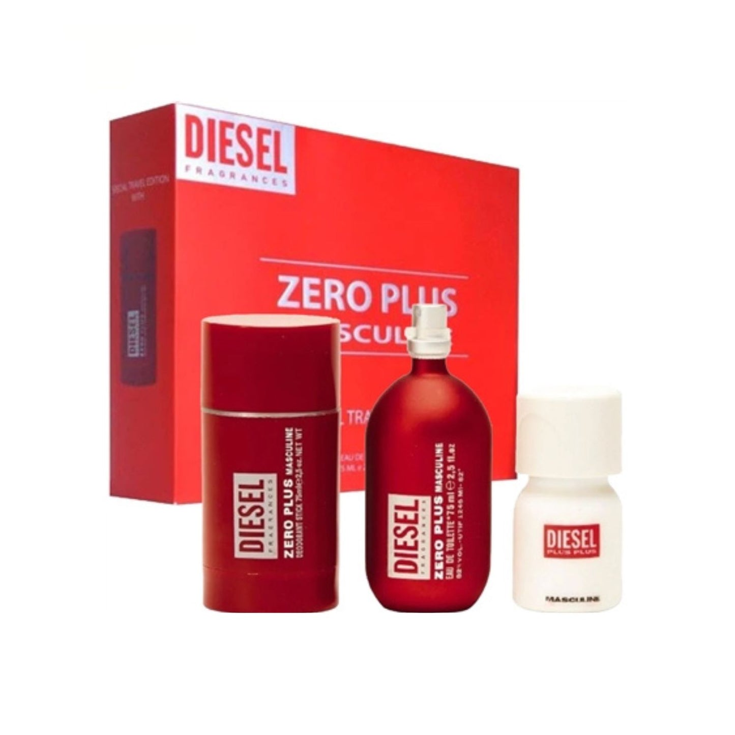 Travel Diesel Zero Plus Red (3 Pc) 2.5oz EDT - 2.5oz DEO - 1.0oz EDT - For Men GIFT SET