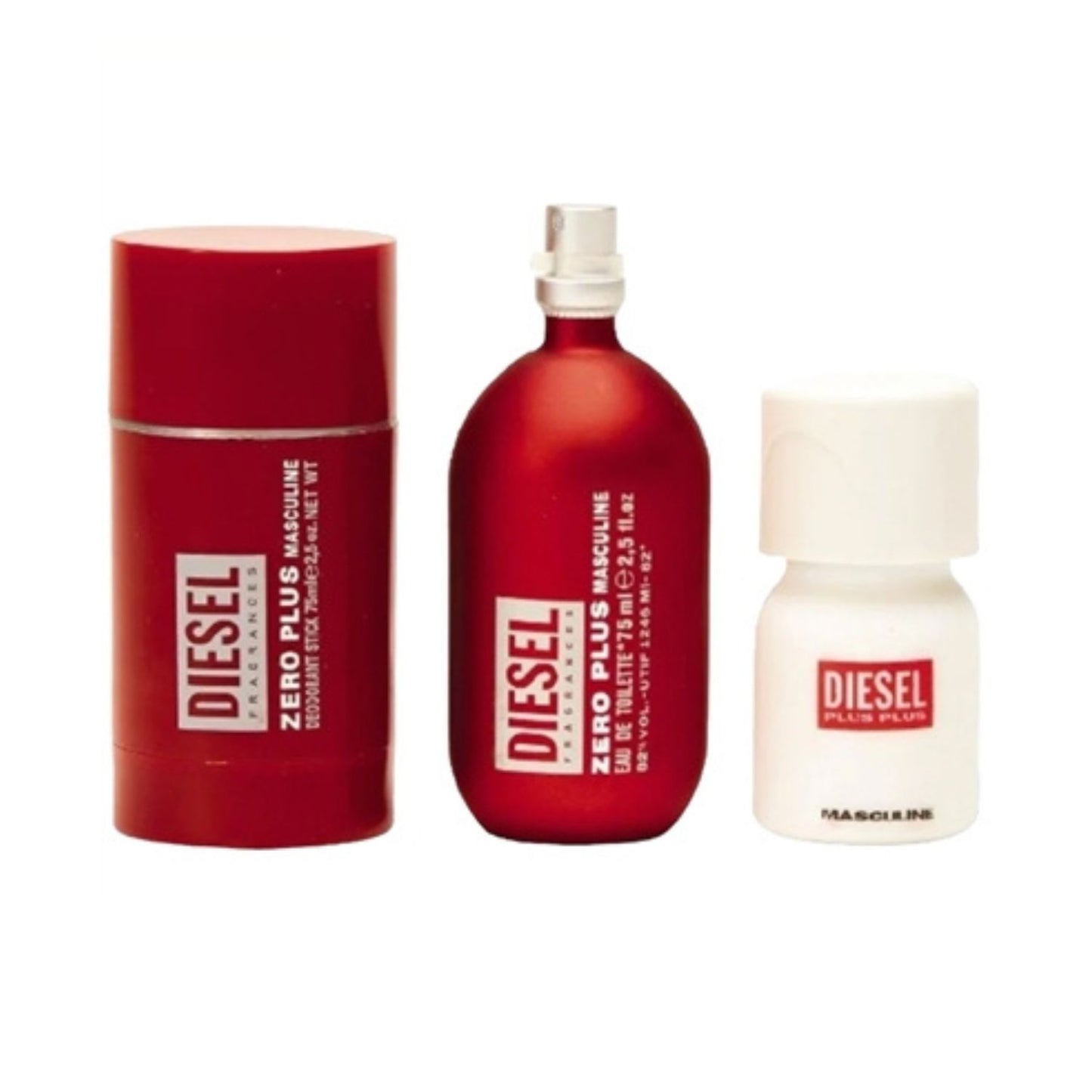 Travel Diesel Zero Plus Red (3 Pc) 2.5oz EDT - 2.5oz DEO - 1.0oz EDT - For Men GIFT SET