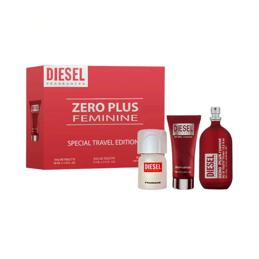 Travel Diesel Zero Plus Red (3 Pc) 2.5oz EDT - 3.4oz Body Lotion - 1.0oz EDT - For Women GIFT SET