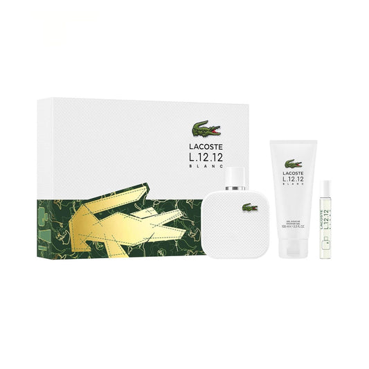Lacoste L.12.12 Blanc EDT 3PC Gift Set For Men (Hard Box)