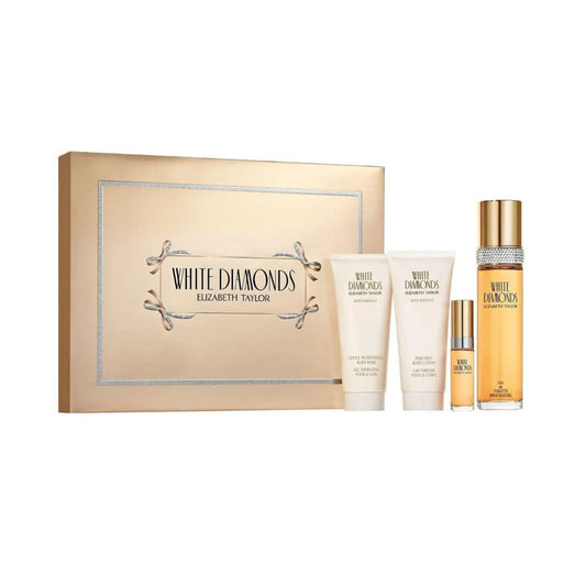 Elizabeth Taylor White Diamond (4 Pc) 3.4oz EDT - 3.4oz Body Lotion - 3.4oz Shower Gel - Mini - For Women GIFT SET