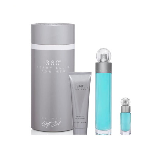 Perry Ellis 360 (3 Pc) 3.4oz EDT - 3.0oz Shower Gel - Mini - For Men GIFT SET