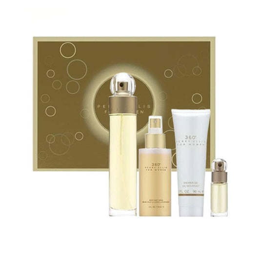 Perry Ellis 360 (4 Pc) 3.4oz EDT - 4.0oz Body Mist - 3.0oz Shower Gel - 0.25oz Mini - For Women GIFT SET