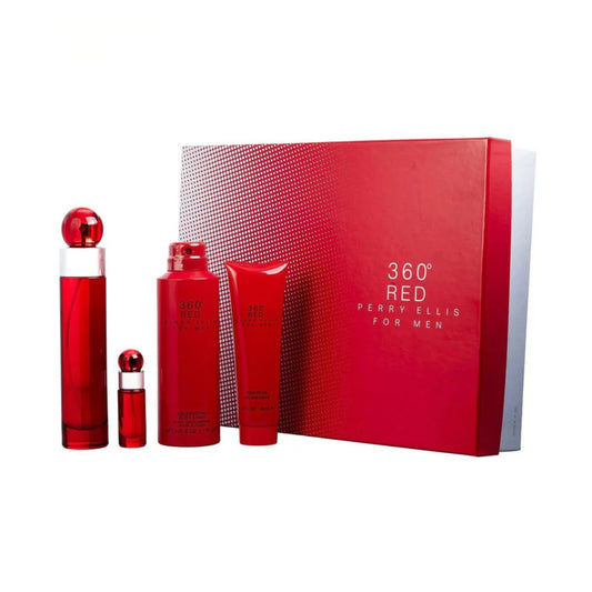 Perry Ellis 360 Red (4 Pc) 3.4oz EDT - 6.0oz DEO - 3.0oz Shower Gel - Mini -For Men GIFT SET