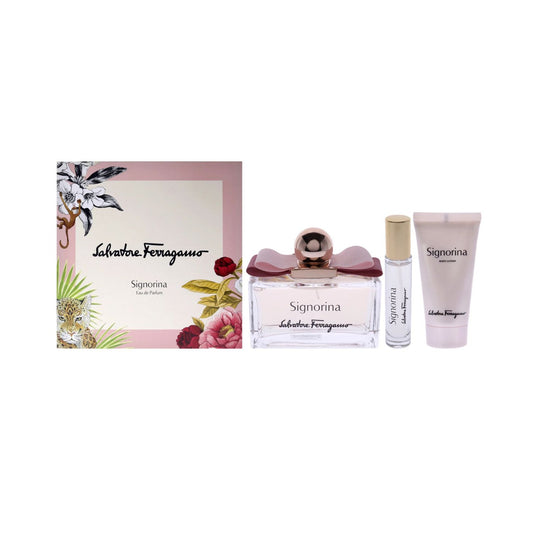Salvatore Ferragamo Signorina (3 Pc) 3.4oz EDP - 1.7oz Body Lotion - 0.03oz EDP - For Women GIFT SET