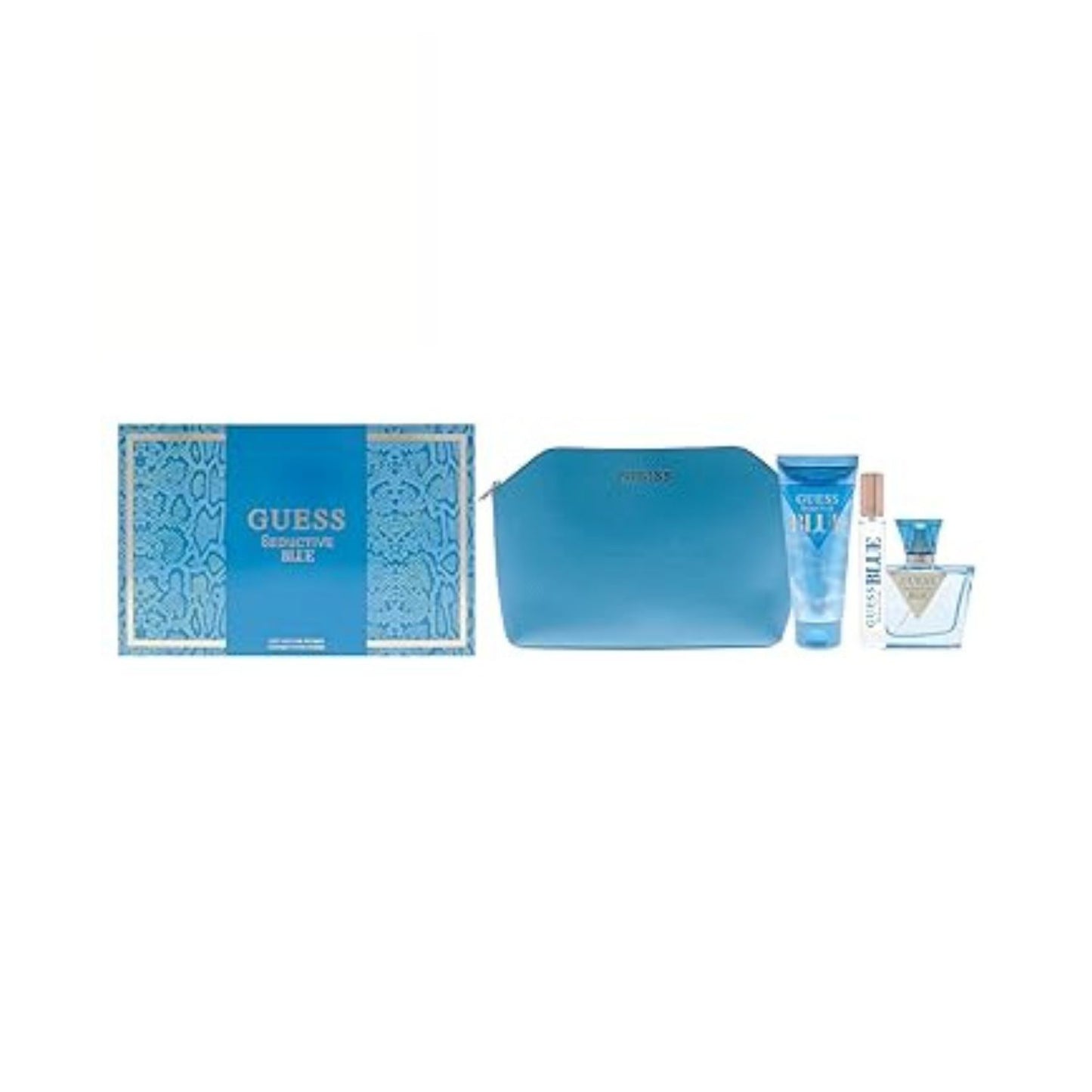 Guess Seductive Blue (4 Pc) 2.5oz EDT - 3.4oz Body Lotion - 0.50oz EDT - Pouch - For Women GIFT SET