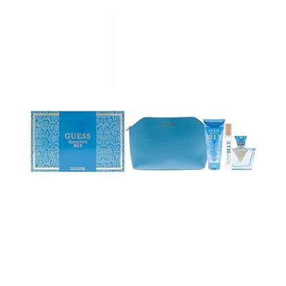 Guess Seductive Blue (4 Pc) 2.5oz EDT - 3.4oz Body Lotion - 0.50oz EDT - Pouch - For Women GIFT SET