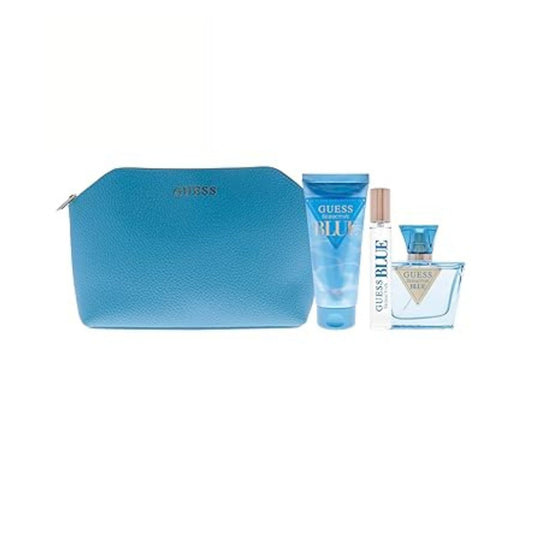 Guess Seductive Blue (4 Pc) 2.5oz EDT - 3.4oz Body Lotion - 0.50oz EDT - Pouch - For Women GIFT SET