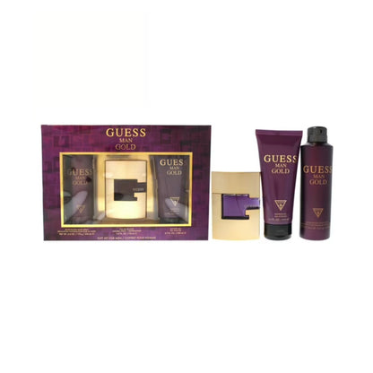 Guess Man Gold (3 Pc) 2.5oz EDT - 6.0oz Body Spray - 6.7oz Shower Gel - GIFT SET