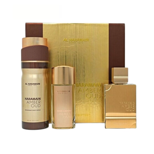 Al Haramain Amber Oud Gold (3 Pc) 2.5oz - 1.0oz Extrait De Parfum - 6.6oz Unisex GIFT SET