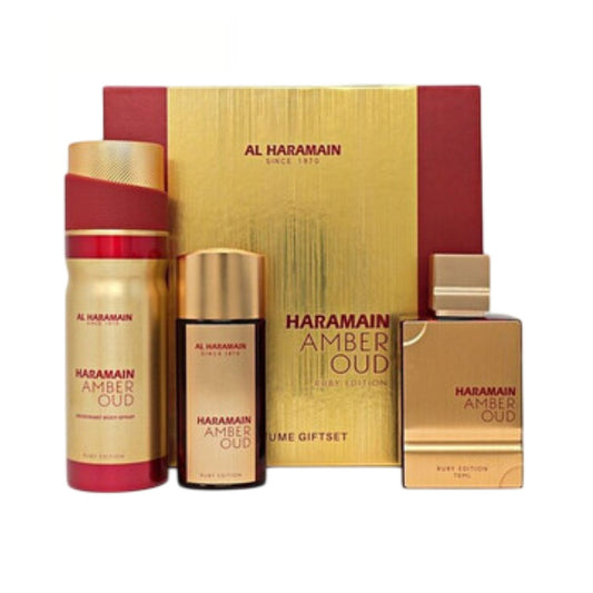 Al Haramain Amber Oud Ruby (3 Pc) 2.5oz - 1.0oz Extrait De Parfum - 6.6oz Unisex GIFT SET