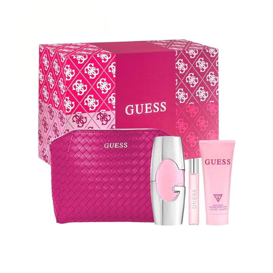 Guess (4 Pc) 2.5oz EDP - 3.4oz Body Lotion - Mini Lotion - Pouch - For Women GIFT SET