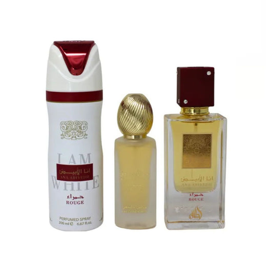 Lattafa Ana Abiyedh Rouge (3 Pc) 3.4oz EDP - 6.7oz - 1.7oz Hairmist - GIFT SET