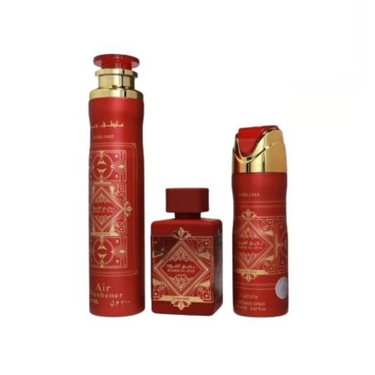 Lattafa Badee Al Oud Sublime (3 Pc) 3.4oz EDP - 10.0oz Air Freshener - 6.8oz Parfum - GIFT SET