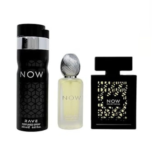 Lattafa Rave Now (3 Pc) 3.4oz EDP - 6.7oz - 1.7oz Hairmist - For Men GIFT SET