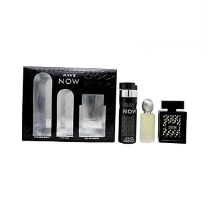 Lattafa Rave Now (3 Pc) 3.4oz EDP - 6.7oz - 1.7oz Hairmist - For Men GIFT SET