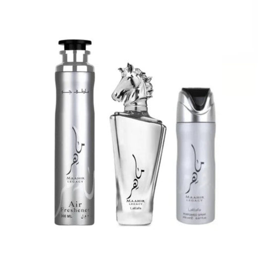 Lattafa Maahir Legacy (3 Pc )3.4oz EDP - 6.76oz - 1.7oz - GIFT SET