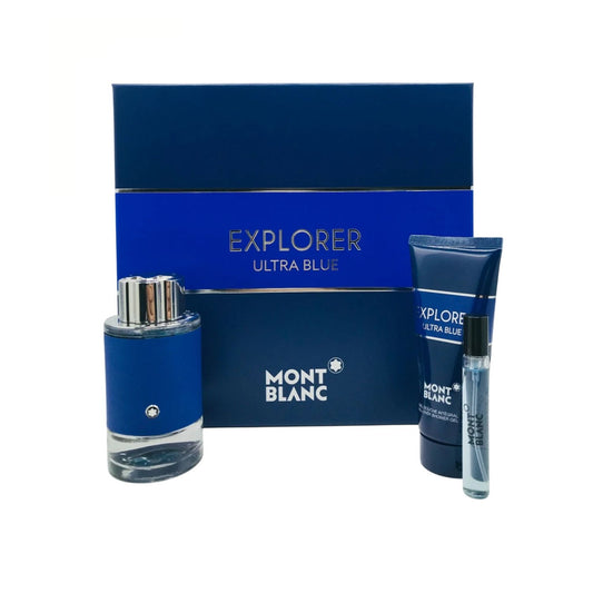 Mont Blanc Explorer Ultra Blue (3 Pc) 3.3oz EDP - 0.25oz EDP - 3.4oz Shower Gel - For Men GIFT SET