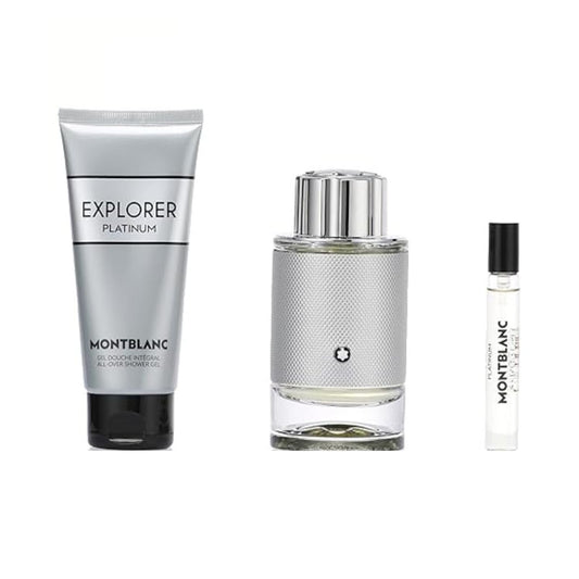 Mont Blanc Explorer Platinum (3 Pc) 3.4oz EDP - 3.4oz Shower Gel - 0.25oz - For Men GIFT SET