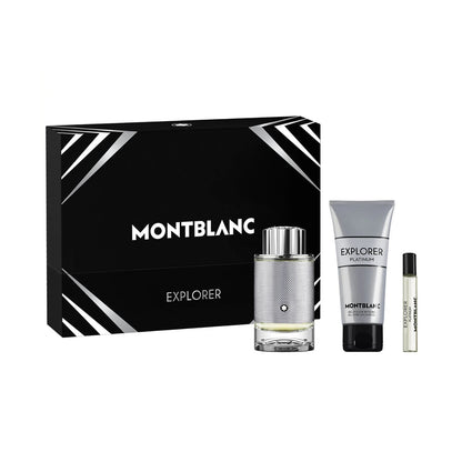 Mont Blanc Explorer Platinum (3 Pcs) EDP 3.4oz - Gel de Ducha 3.4oz - 0.25oz - Estuche de Regalo para Hombre